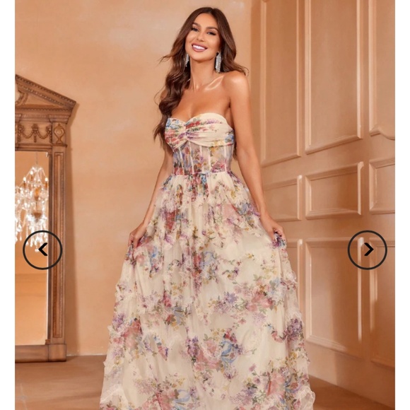 Floral Strapless Maxi Dress - Picture 1 of 12